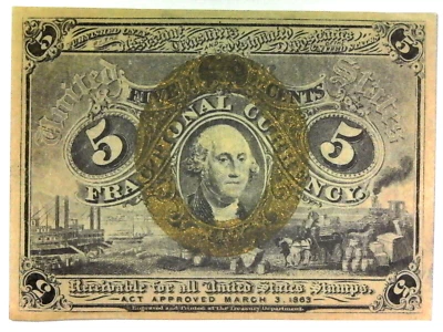 1863 5 Cent Fractional Currency-AU+ - Image 1 of 2