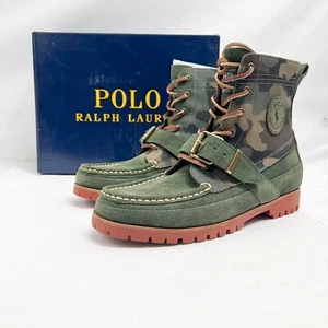 Polo Ralph Lauren Ranger Men size 9 Suede and Camo Canvas Boots New in Box - Picture 1 of 12