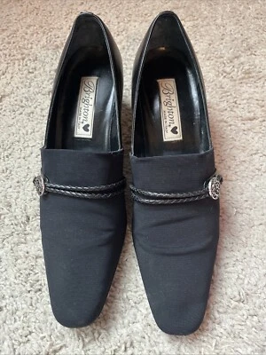 Brighton Mujer Quincy Block Tacones Tela Negra Cuero Elástico Talla 7.5M 2" Foto 1 de 4