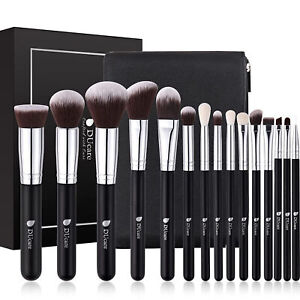 Makeup Premium Kabuki,Foundation,Blendin g,Lip Brushes & Bag Black Set Of 15pcs