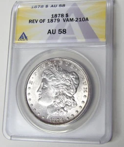 ANACS AU58 1878-P Morgan Silver Dollar VAM-210A Reverse of 1879 #7337042 - Picture 1 of 5