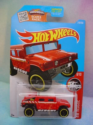 2016 Hot Wheels HUMVEE #218✰red/white; Yellow rim or6✰HW RESCUE✰ n - Image 1 of 4
