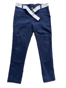 Polo Ralph Lauren Kids Girls Pants Navy Blue Age 12 Belted Stretch Cotton Skinny - Picture 1 of 6