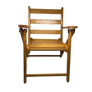 Vintage Mid Century Modern Solid Wood Slat Child’s Size Folding Chair So Cute! - Picture 1 of 6