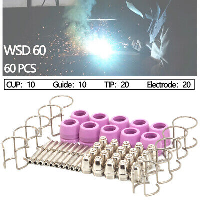 60pcs Plasma Cutter Consumables Torch Electrode Tip Nozzle Kit WSD60 WSD60P AG60 • 20.47£