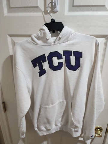 TCU Horned Frogs Sweatshirt Mens Large Gray Champion Hoodie Football NCAA Logo Cover