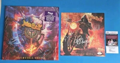 JUDAS PRIEST INVINCIBLE SHIELD 2 LP PURPLE VINYL WITH SIGNED INSERT WITH JSA COA - Image 1 of 4