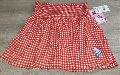 Falda corta Sanrio Hello Kitty roja guinga cintura ajustada niñas M nueva con etiquetas Foto 1 de 4