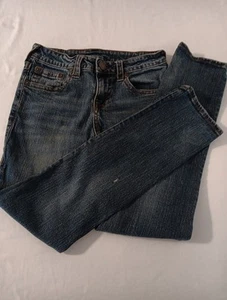 True Religion Jeans Girls Sz 12 Dark Wash Straight Leg 2 Flaws See Picture - Picture 1 of 17