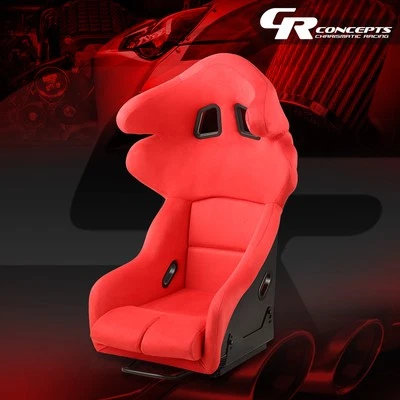 Universal Red Microfiber Suede Fixed Racing Bucket Seat w/Bottom Brackets L/R - Image 1 of 4