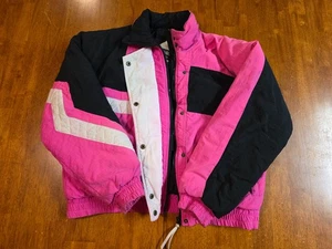 Giacca da sci AKOR vintage anni 90 bambino giovane L rosa nero colorblock cappotto da neve - Foto 1 di 18