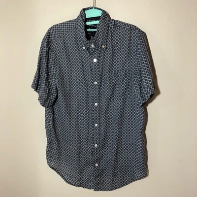 Daniel Hechter mens M modern fit linen blue white print short sleeve button up - Image 1 of 4