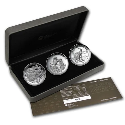 2013 AUSTRALIA HIGH RELIEF COLLECTION KANGAROO,KOALA,KOOKABURRA 3-1 OZ SILVER - Image 1 of 4
