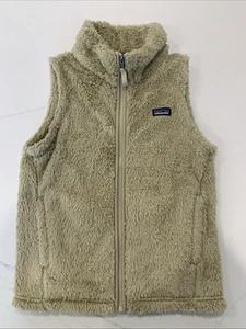 Patagonia Los Gatos Fleece Zip Up Vest Deep Pile Girls Large Size 12 Khaki - Picture 1 of 6