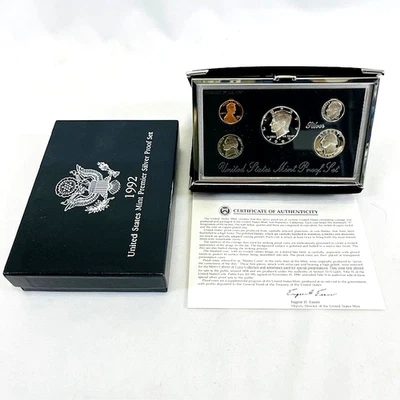 1992 US Mint Premier Silver Proof 6 Coin Set (S Mint Mark, COA, Original Pkg) 21 - Image 1 of 4