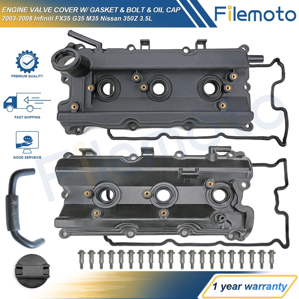 Valve Covers w/ Gasket & Bolt & Cap for Infiniti FX35 G35 M35 Nissan 350Z VQ35DE - Image 1 of 4