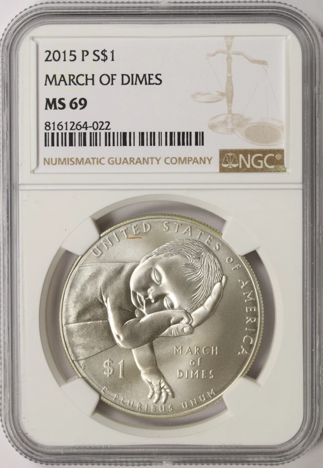 2015-P $1 March of Dimes Commemorative Silver Dollar NGC MS69 - Image 1 of 2