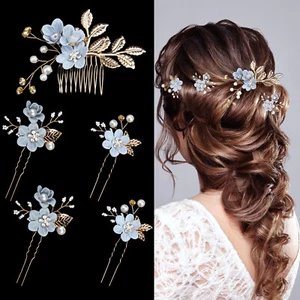 Juego de 5 accesorios con clip para cabello de cristal de novia floral para boda para mujer - Imagen 1 de 42