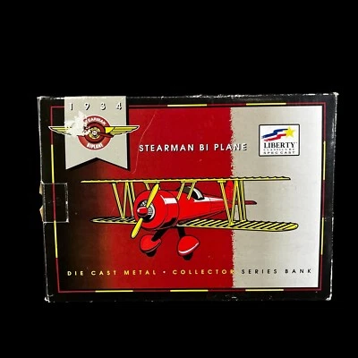 1934 SPEC CAST  BI-PLANE DIE CAST AIRPLANE BANK BY LIBERTY STEARMAN New in box - Image 1 of 4