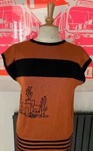 MERRY FINN BY ARTELLA OY FINLAND VTG SLEEVELEES JUMPER CACTI & HOUSE SMALL 8 12 - Picture 1 of 24