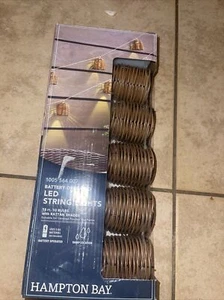 Hampton Bay 15 Foot 10 Bulb Battery Operated LED Rattan Shade String Lights NEW - Picture 1 of 4