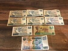 Singapore Circulated 1976 Banknotes (9) - $50, $5, $1 x 7