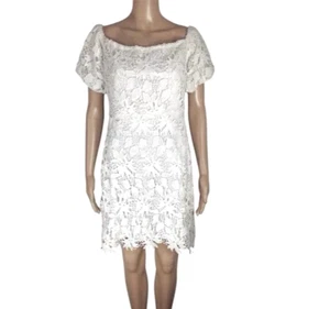 Bloomingdale Aqua Womens Dress Size Medium White Lace Off Shoulder Mini New - Picture 1 of 6