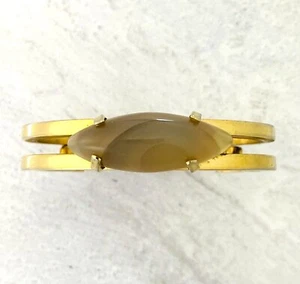 Vintage Modernist Banded Agate Gold Tone Cuff Bracelet Elongated Marquise Cab S - Picture 1 of 9