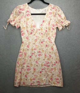 Mooloola Size 8 Short Sleeve Pretty Floral Lined Drawstring Sleeve Cotton Dress - Picture 1 of 10