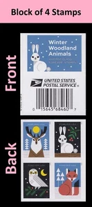 US 5822-5825 5825a Winter Woodland Animals F label block 4 MNH 2023 - Picture 1 of 1