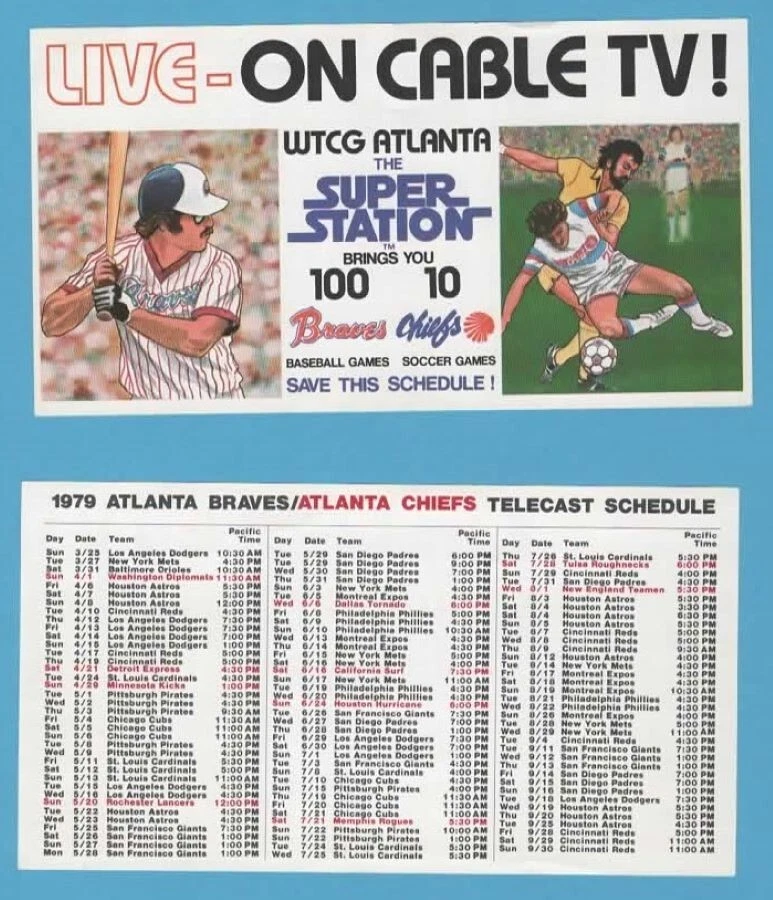 MLB BASEBALL 1979 ATLANTA BRA ATLANTA CHIEFS OVERSIZE schedule CABLE TV - Image 1 of 1