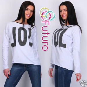 Túnica jersey manga larga cuello redondo estampado Lol blanco para dama talla 8-12 FT1605 - Imagen 1 de 5