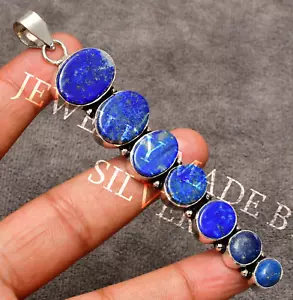 Lapis Lazuli Gemstone 925 Sterling Silver Handmade Jewelry Pendant 2.85" - Picture 1 of 8
