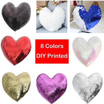 Funda de Almohada 8 Colores Sublimación En Blanco Reversible Lentejuelas Forma de Corazón Decoración del Hogar Foto 1 de 4