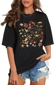 Flafens T Shirts for Women Graphic Tees Cute Shirts Cotton Fit Short Tshirts Uni - Picture 1 of 5