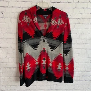 American Living Cardigan Size Medium Aztec Red Black Gray - Picture 1 of 8
