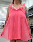 60S Ilgwu Bubblegum Pink Lace Babydoll Lingerie Dress Layered Nylon Coquette  M