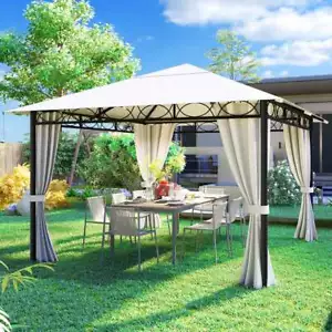 Gazebo 3x3 Metri Robusto Impermeabile Struttura in Ferro Telo Chiusura Zip Beige - Foto 1 di 5