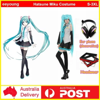 EEYOUNG Anime Hatsune Miku Vocaloid Hatsune Miku Costume Party Cosplay Uniform Dress Set