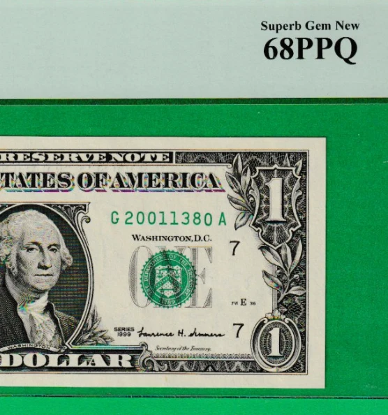 1999  $1  Federal Reserve note BIRTH YEAR Serial Numbers "" 2001 "" 1380 PCGS 68 - Image 1 of 3