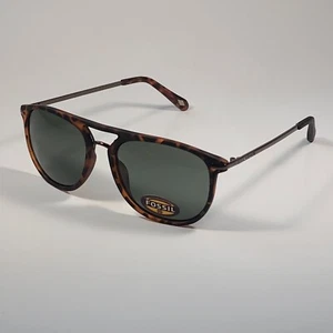 Fossil FM141 Pilot Style Sunglasses Tortoise Gunmetal Frame Solid Green Lens 57 - Picture 1 of 11