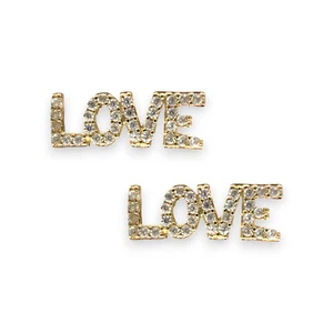 "Love" Cz stud Earrings - 10k Yellow Gold - Picture 1 of 2