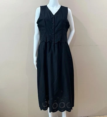 Rachel Zoe Black Midi Dress Women's M Sleeveless V-Neck Embroidered Eyelet - Image 1 of 4