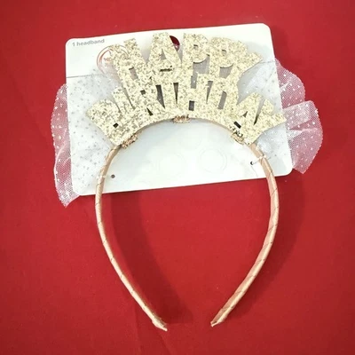 Happy Birthday Glitter Gold Headband with Tulle Kid OS - Image 1 of 2