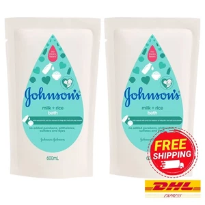 2x Johnson's Baby Milk Bath Refill 600ml Gentle Daily Cleansing Soft Baby Skin - Picture 1 of 3