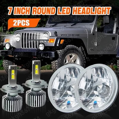 Faros LED redondos de 7 pulgadas lente de vidrio y bombillas H4 para Ford Deluxe 1939-1951🔥 Foto 1 de 4