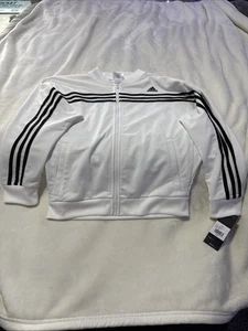 NWT Girl’s Adidas Youth Size Large White Striped Full Zip Track Jacket $40 - Picture 1 of 9