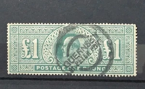 GB KING EDWARD VII SG 266 £1 AZUL OPACO VERDE USADO, GURNSEY CANCELAR - Imagen 1 de 1