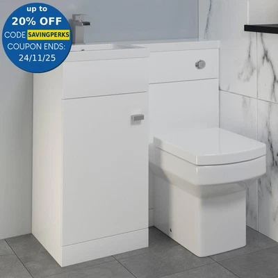 900mm Bathroom Vanity Unit Basin & Square Toilet Combined Furniture L/Hand White - Image 1 of 4