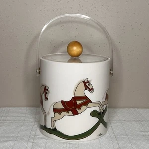 Cera Christmas Rocking Horse Ice Bucket Red & Green Vintage - Picture 1 of 6